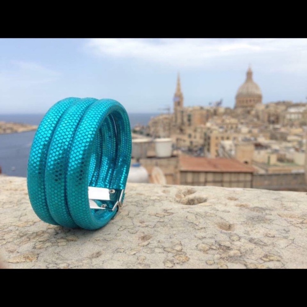Boho Turquoise Leather & Steel Wrap Bracelet NWT